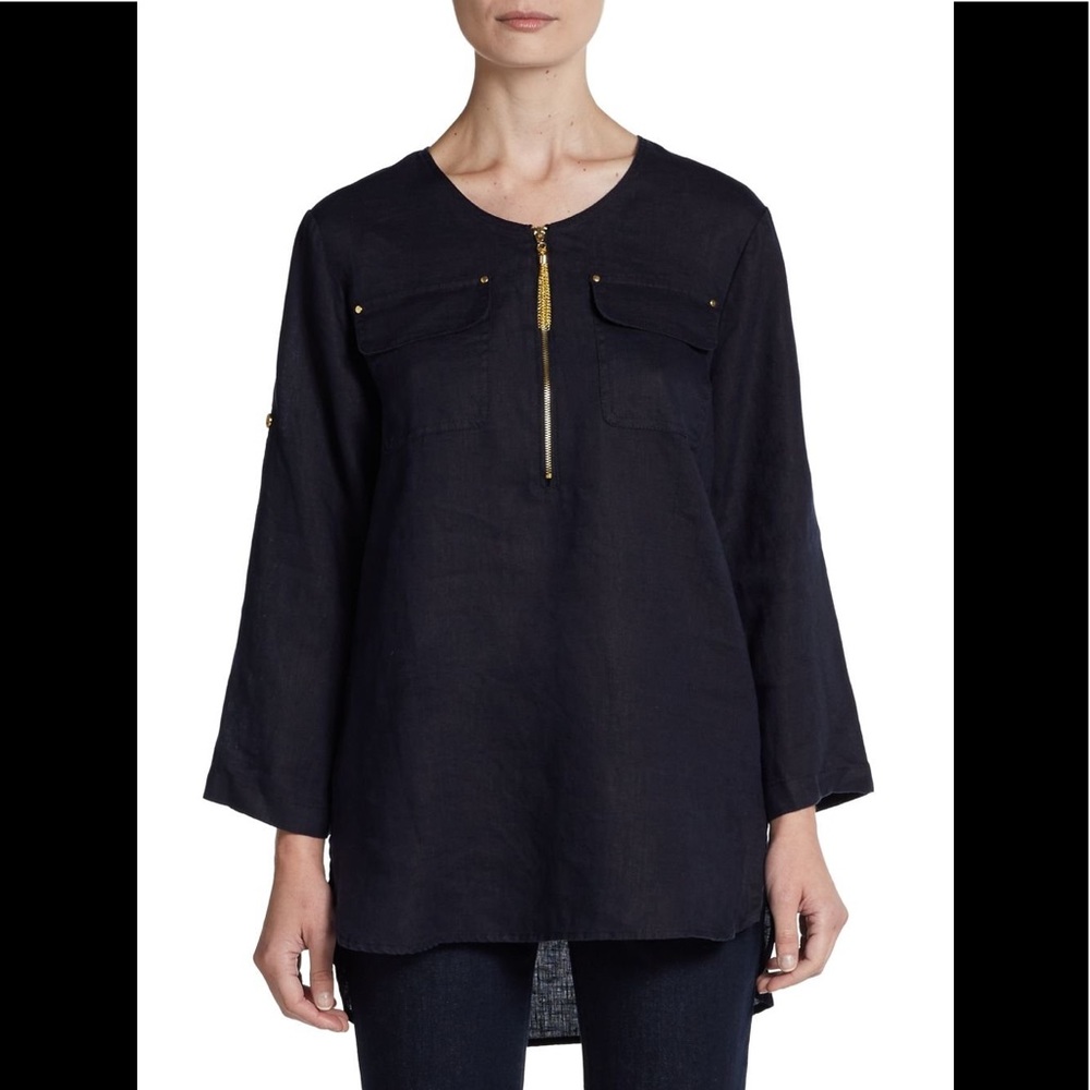 NWT COMPANY ELLEN TRACY Tab Sleeve Linen Tunic M - Picture 3 of 3